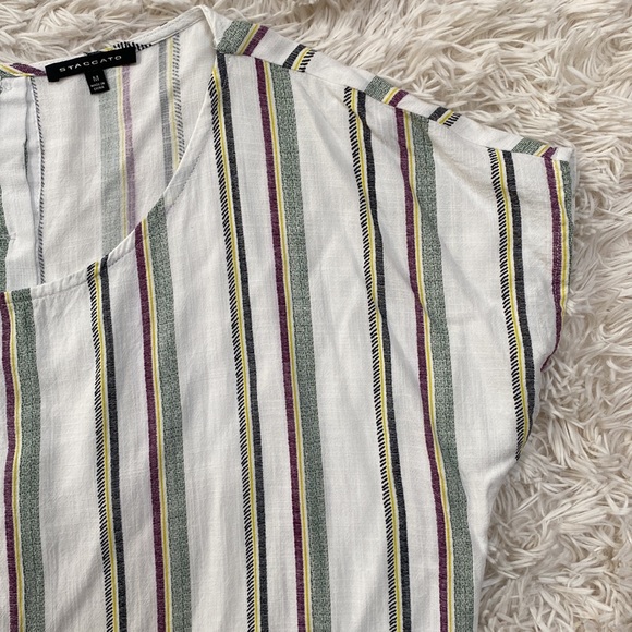 Staccato Cap Sleeve Button Back Top 💗 White & Multi Stripes - Picture 8 of 16
